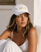 Model wearing the white HOCl Cap